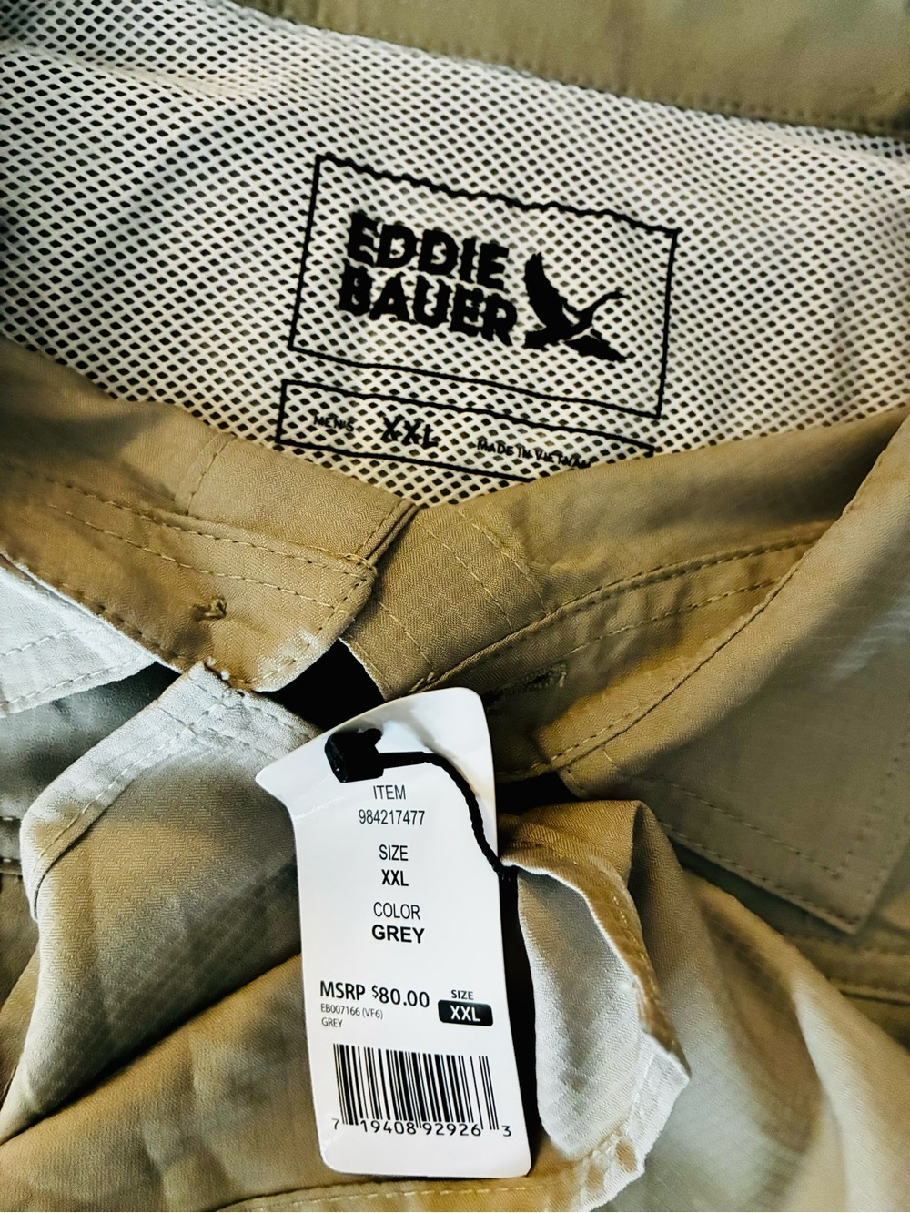 BNWT Eddie Bauer Men's Grey Casual Button-Down Shirt with Tag